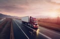 Freight shipping speedy truck on international road. Generate ai