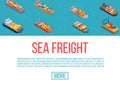 Freight ships, shipping, delivery sea transport on a blue background vector illustration. Delivery sea truck service