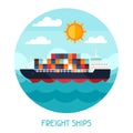 Freight ships transport background in flat design