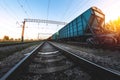 Freight train in the background of sunset - dawn is waiting for departure Royalty Free Stock Photo