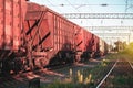 Freight train in the background of sunset - dawn is waiting for departure Royalty Free Stock Photo