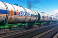 Freight train with biofuel tankcars Royalty Free Stock Photo