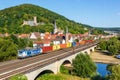 Freight train with cargo container of boxXpress in Gemuenden am Main, Germany Royalty Free Stock Photo