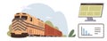 Freight train with cargo containers alongside data analysis on digital dashboard and bar chart Royalty Free Stock Photo