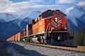 Cargo train. Freight train with cargo containers. Train wagons carrying cargo containers for shipping companies. Royalty Free Stock Photo