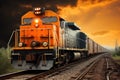 Cargo train. Freight train with cargo containers. Train wagons carrying cargo containers for shipping companies. Royalty Free Stock Photo