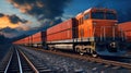 Cargo train. Freight train with cargo containers. Train wagons carrying cargo containers for shipping companies. Royalty Free Stock Photo