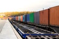 Freight train. Cargo containers transportation by railway. Royalty Free Stock Photo