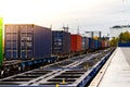 Freight train. Cargo containers transportation by railway. Royalty Free Stock Photo