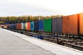 Freight train. Cargo containers transportation by railway. Royalty Free Stock Photo