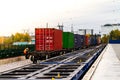 Freight train. Cargo containers transportation by railway. Royalty Free Stock Photo