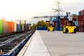 Freight train. Cargo containers transportation by railway. Royalty Free Stock Photo