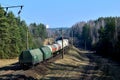 Freight train with cargo wagons.