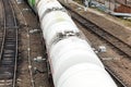 Freight train carrying fuel in wagons Royalty Free Stock Photo