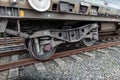 Freight train with derailed wheel set Royalty Free Stock Photo