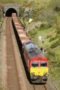 Freight train emerging from Blea Moor tunnel