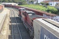 Freight train. Freight train transported products in city in Brazil with side view Royalty Free Stock Photo