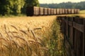 Freight Train in Golden Wheat Fields Royalty Free Stock Photo