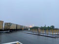 Freight train through Greymouth, New Zealand