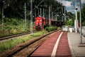 Freight train moves at sunny summer day Royalty Free Stock Photo