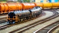 Freight train with oil-carrying wagons. Transportation of fuels and lubricants. Transportation of oil by rail Royalty Free Stock Photo