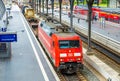 Freight train passes Lubeck Main Station Royalty Free Stock Photo