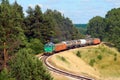 Freight train passing the forest Royalty Free Stock Photo