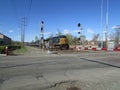 Freight train passing railroad crossing in West Haverstraw, NY. Royalty Free Stock Photo