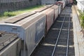 Freight train. Rails in urban area of the city, Brazil, South America, side view Royalty Free Stock Photo