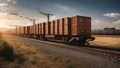 freight train on the railway _A goods train that delivers different items over the track