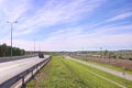 Freight train on railway station and car moves Royalty Free Stock Photo