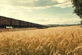 Freight Train in Tranquil Countryside Royalty Free Stock Photo