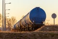 Freight train transporting liquid fuel at depot