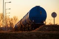 Freight train transporting liquid fuel at depot