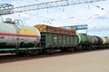 Freight train, transporting of wagons with wood andtank car LNG by, natural gas, crude oil and ethanol