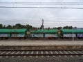 Freight train wagons stopped at train station to be redirected to their destinations Royalty Free Stock Photo