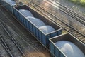 Freight train with white gravel, top view