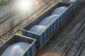 Freight train with white gravel, top view