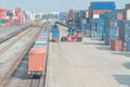 Freight trains on cargo terminal Royalty Free Stock Photo