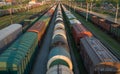 Freight trains on city cargo terminal Royalty Free Stock Photo