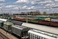 Freight trains on city cargo terminal