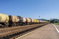 Freight trains.Railroad train of tanker cars transporting crude oil on the tracks Royalty Free Stock Photo