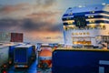 Freight Transport Trucks Loading Onto Ferry