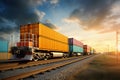 Freight Transportation Delivering Cargo Containers via Land Vehicle and Railroad Track. Generative ai