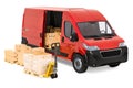 Freight transportation, delivery concept. Red delivery van with Royalty Free Stock Photo