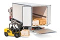 Freight transportation, delivery concept. Truck with parcels and Royalty Free Stock Photo
