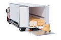 Freight transportation, delivery concept. Truck with parcels and