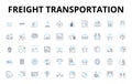 Freight transportation linear icons set. Shipping, Logistics, Carrier, Trucking, Cargo, Import, Export vector symbols Royalty Free Stock Photo