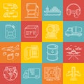 Freight and transportation lineart minimal vector iconset on multicolor checkered texture
