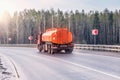 Freight truck with flammable liquid.